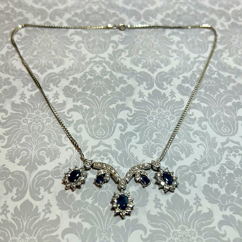 Elegant Sapphire and CZ Necklace - Picture 3 of 5